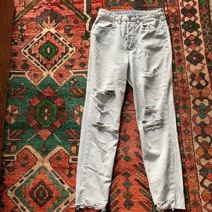H&M high rise distressed light wash jeans